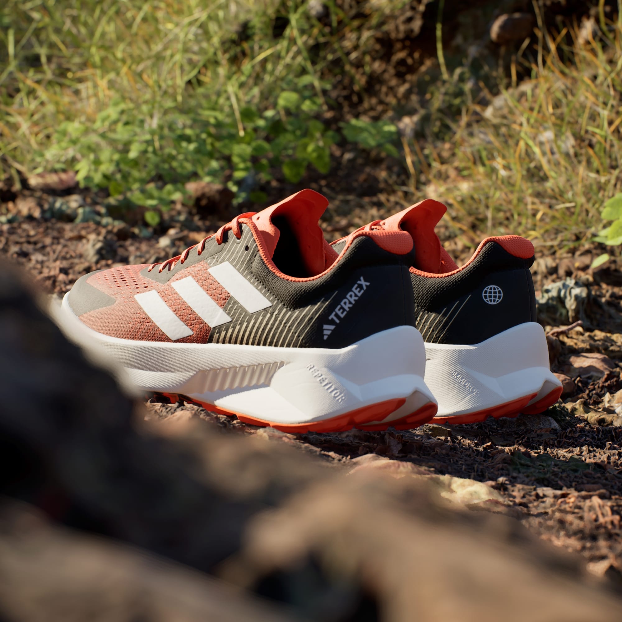 adidas Men's Terrex Soulstride Flow Trail Running Shoes - Core Black / Crystal White / Impact Orange