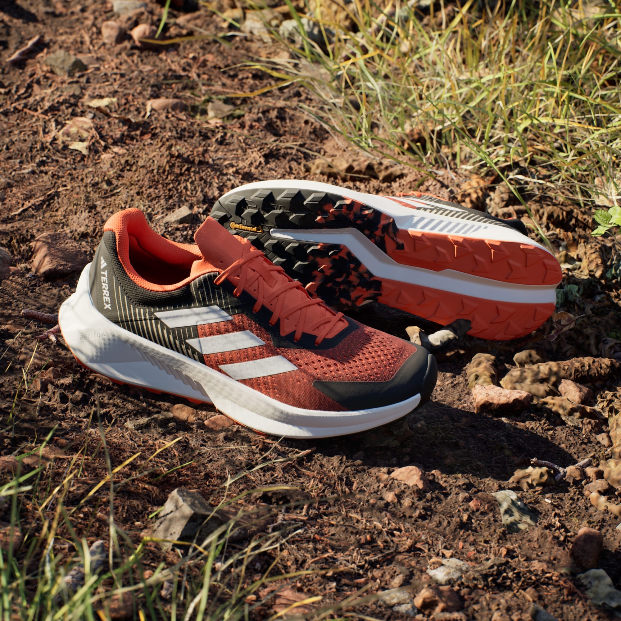 adidas Men's Terrex Soulstride Flow Trail Running Shoes - Core Black / Crystal White / Impact Orange