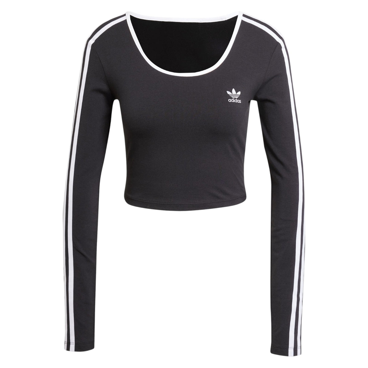 adidas Originals Women's Adicolor 3-Stripes Long Sleeve Crop T-Shirt - Black