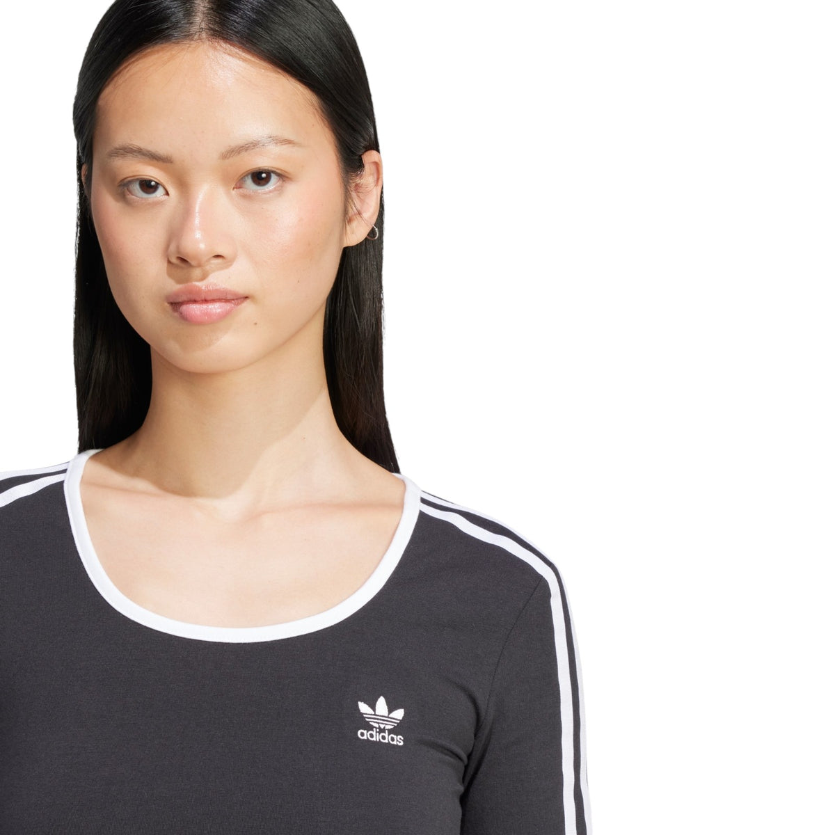 adidas Originals Women's Adicolor 3-Stripes Long Sleeve Crop T-Shirt - Black