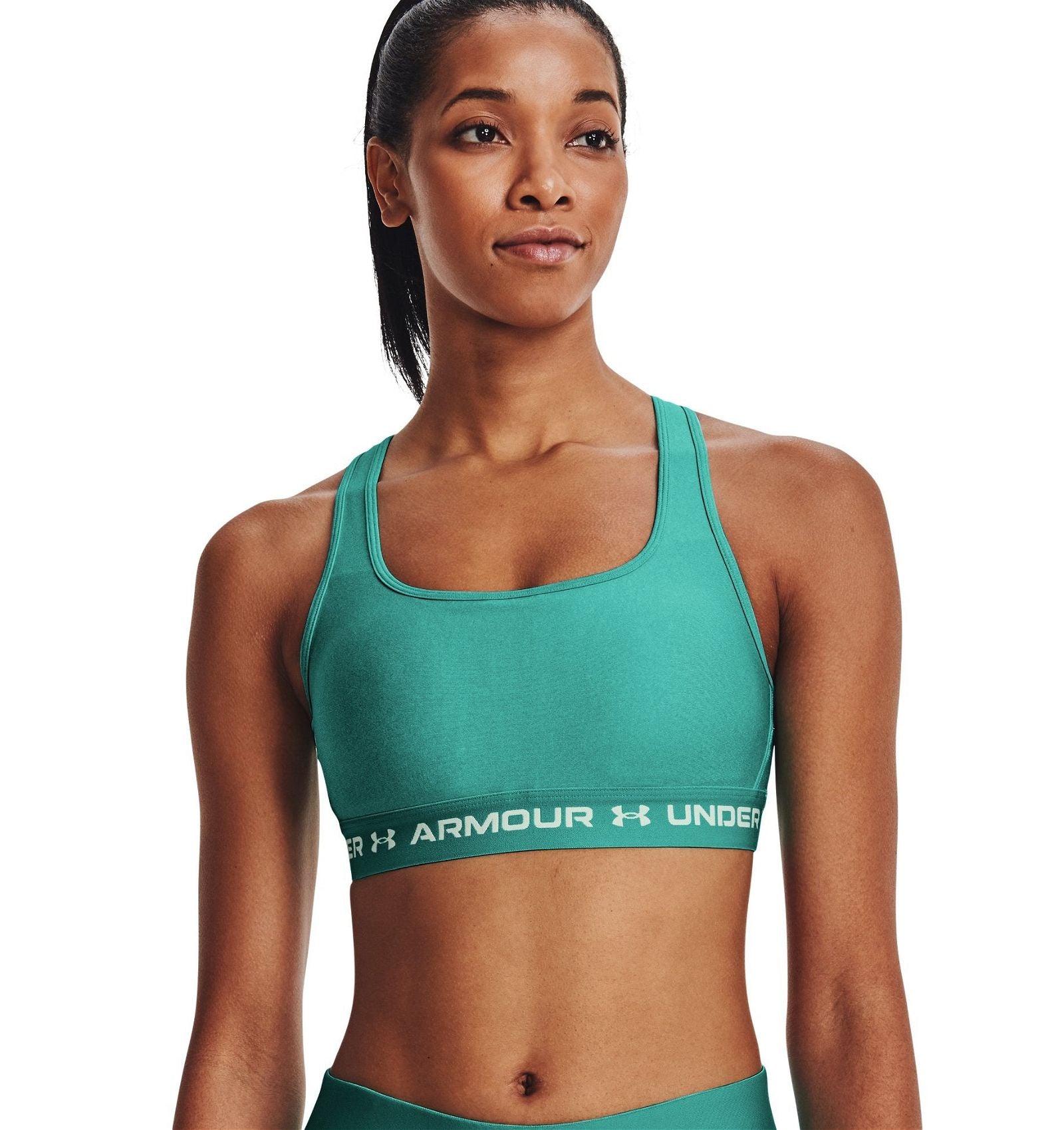 Under Armour Women s Mid Crossback Heather Sports Bra Green ViaductClothing