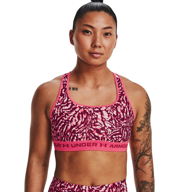 Under Armour Women's Mid Crossback Printed Sports Bra - Pink - ViaductClothing -  -  