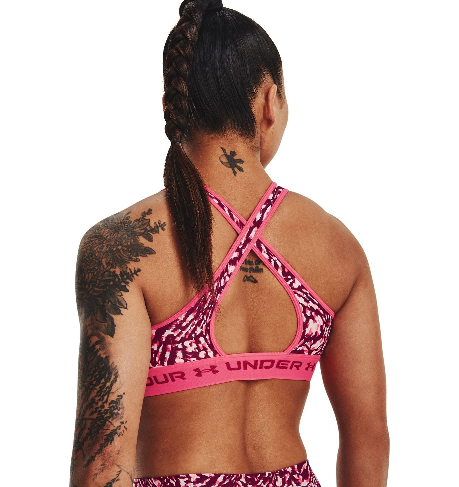 Under Armour Women's Mid Crossback Printed Sports Bra - Pink - ViaductClothing -  -  