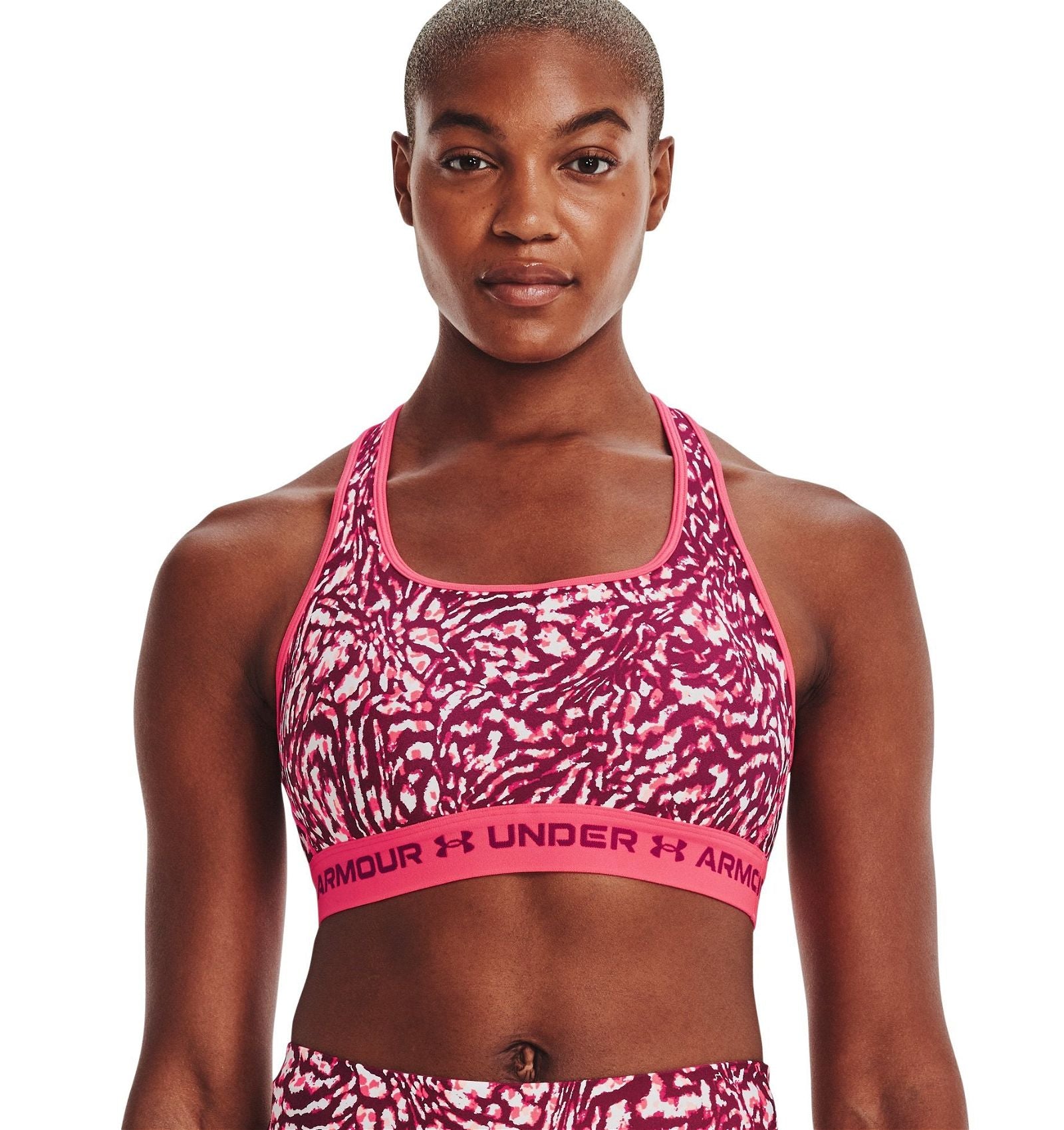 Under Armour Women's Mid Crossback Printed Sports Bra - Pink - ViaductClothing -  -  
