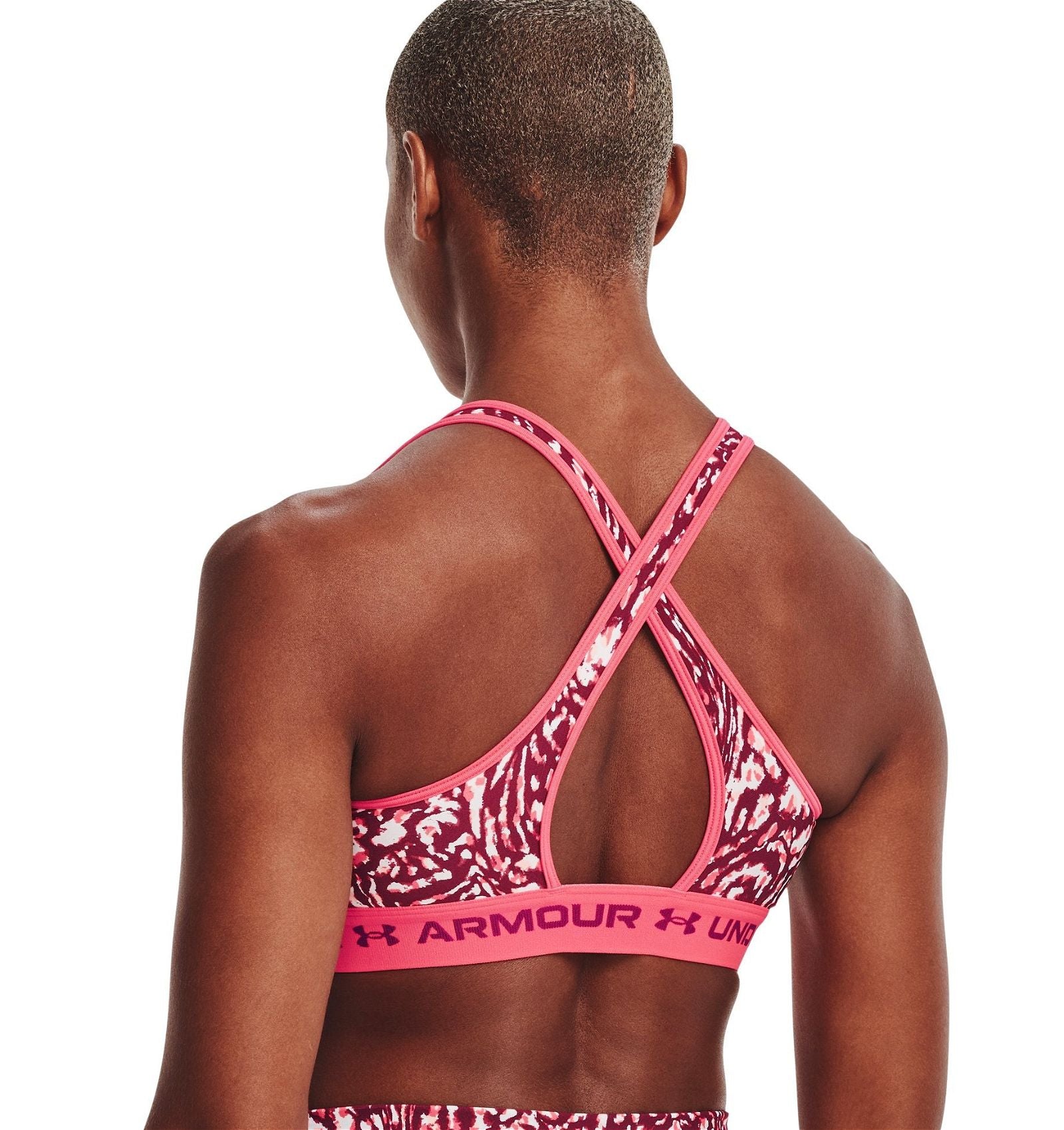 Under Armour Women's Mid Crossback Printed Sports Bra - Pink - ViaductClothing -  -  