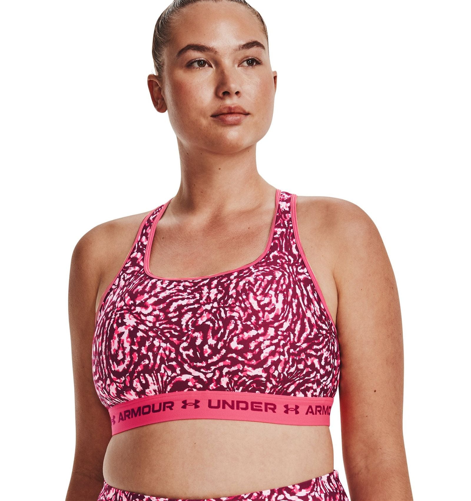 Under Armour Women's Mid Crossback Printed Sports Bra - Pink - ViaductClothing -  -  