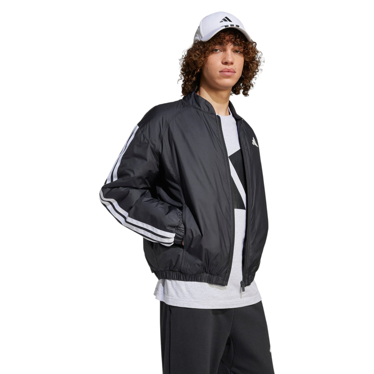 adidas Essentials 3-Stripes Insulated Bomber Jacket - Black