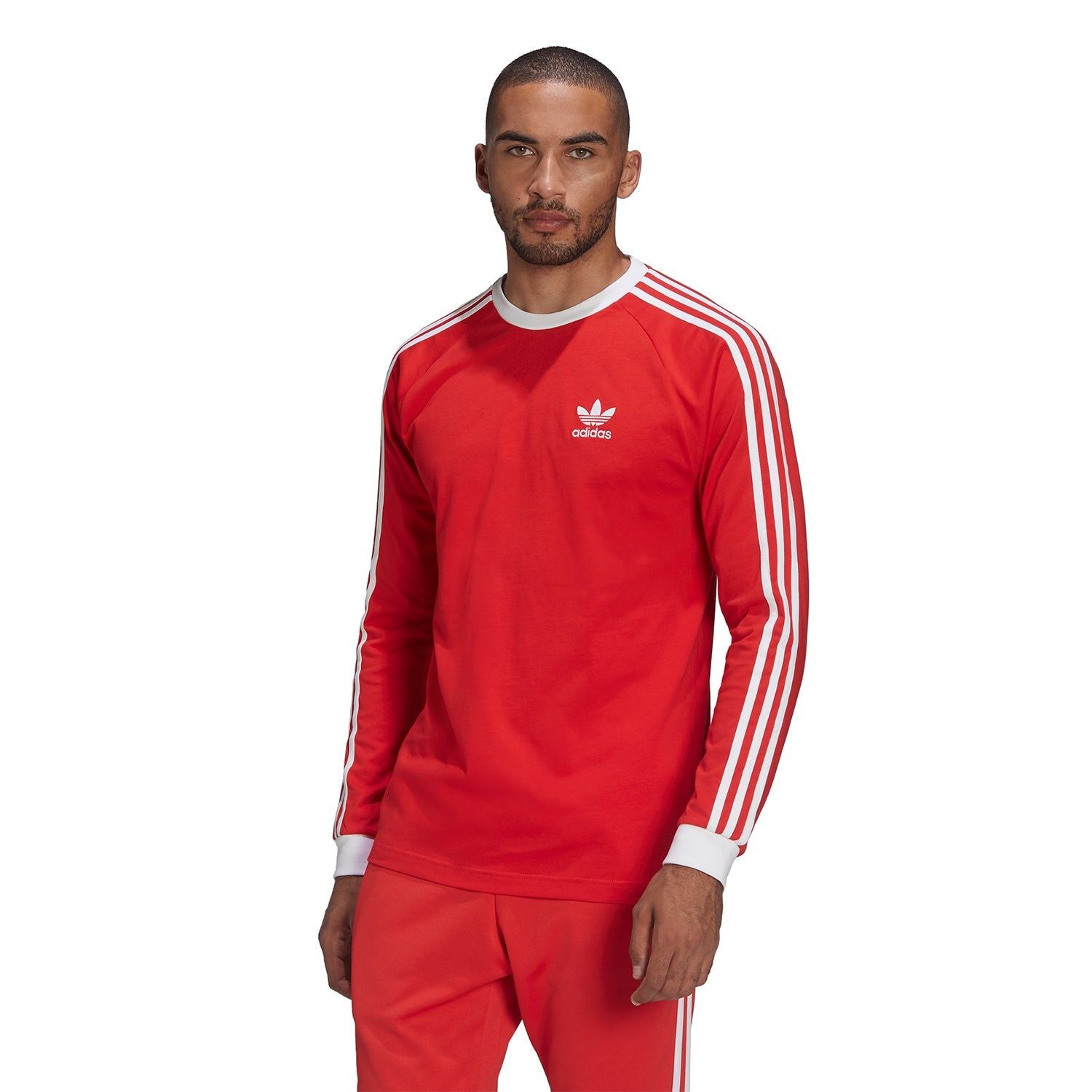 adidas Adiolor Classics 3-Stripes Long Sleeved Tee - Red - ViaductClothing -  -  