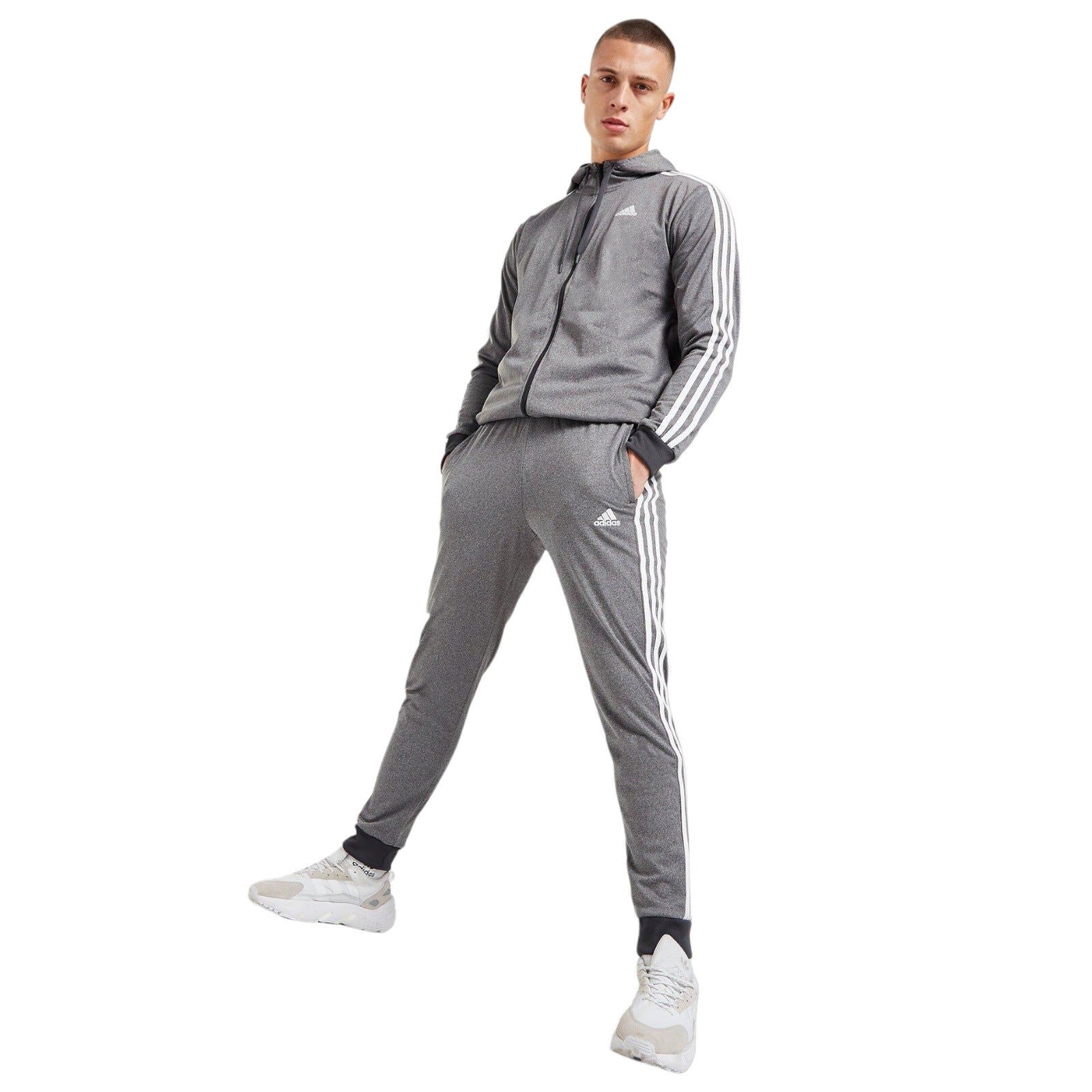 adidas Badge Of Sport 3-Stripes Fleece Tracksuit - Grey Marl - ViaductClothing -  -  