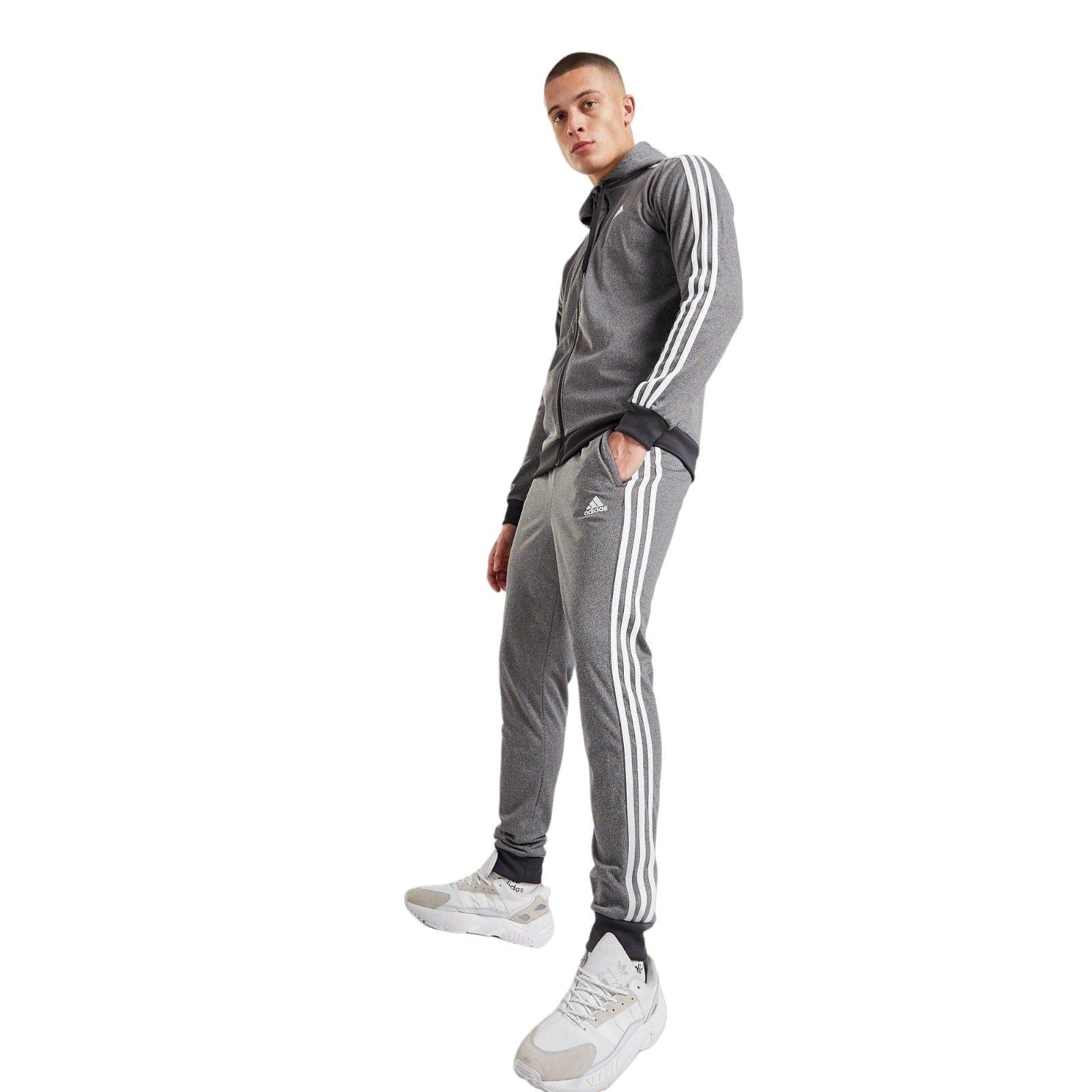 adidas Badge Of Sport 3-Stripes Fleece Tracksuit - Grey Marl - ViaductClothing -  -  
