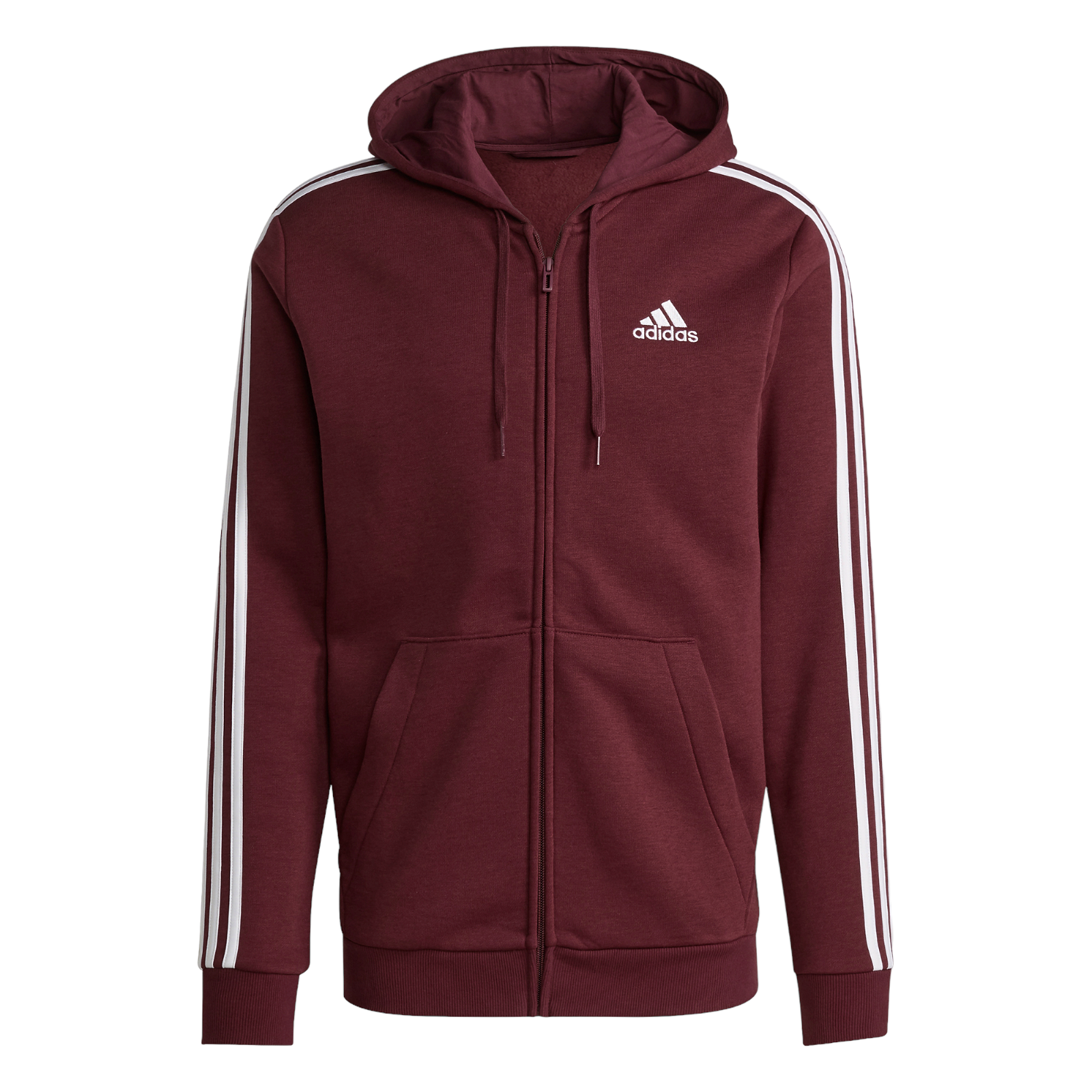 adidas Essentials Fleece 3-Stripes Full-Zip Hoodie - Victory Crimson - ViaductClothing -  -  