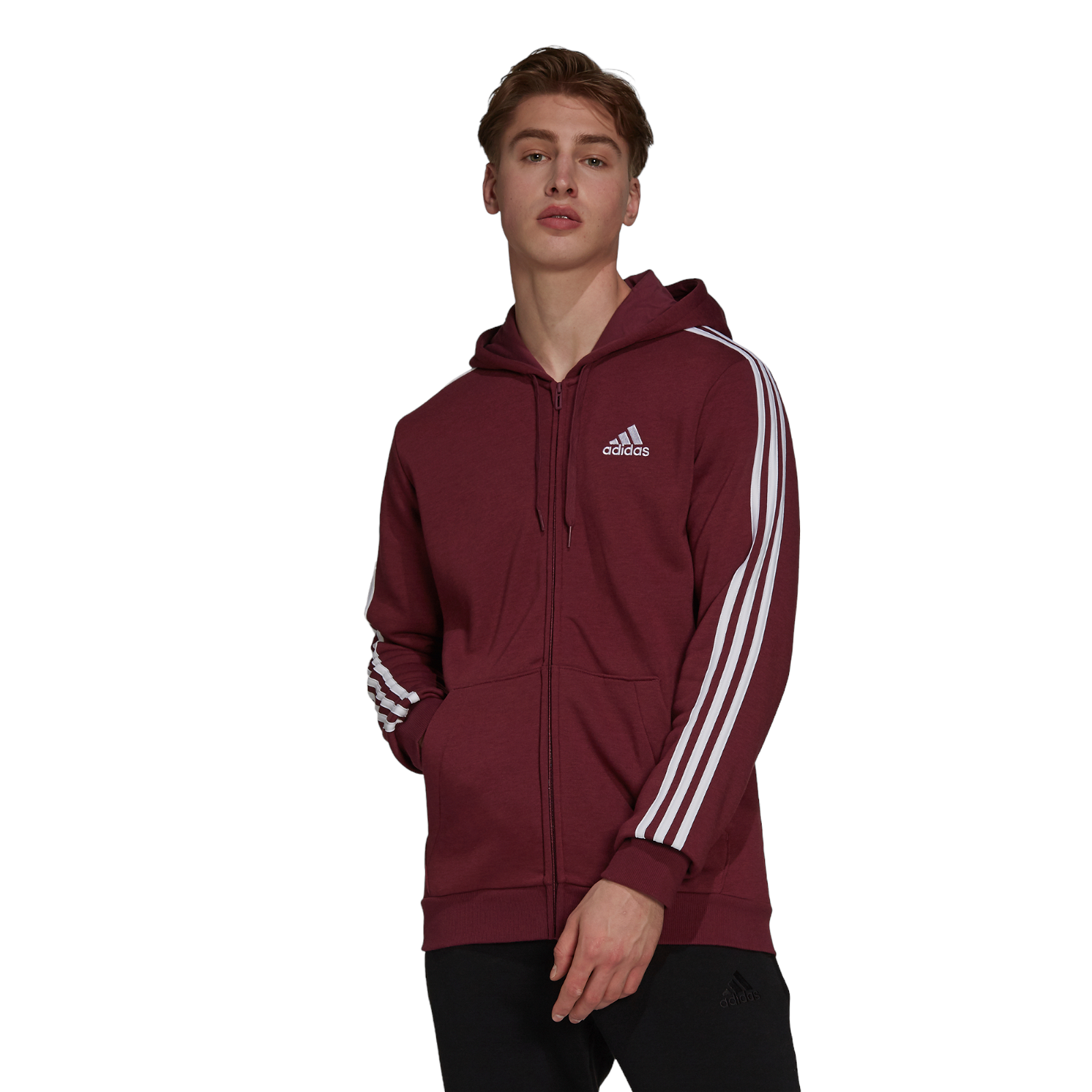 adidas Essentials Fleece 3-Stripes Full-Zip Hoodie - Victory Crimson - ViaductClothing -  -  