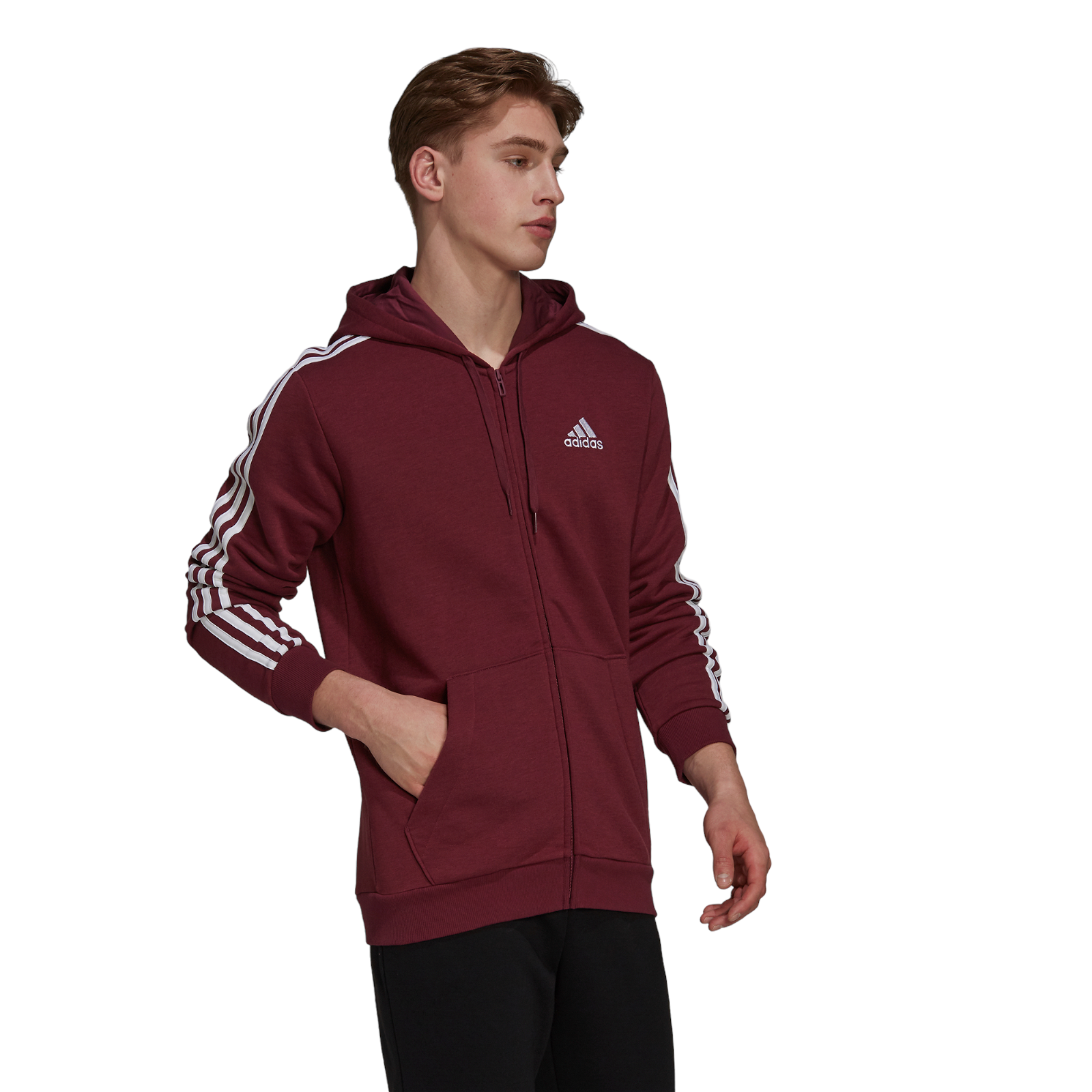 adidas Essentials Fleece 3-Stripes Full-Zip Hoodie - Victory Crimson - ViaductClothing -  -  