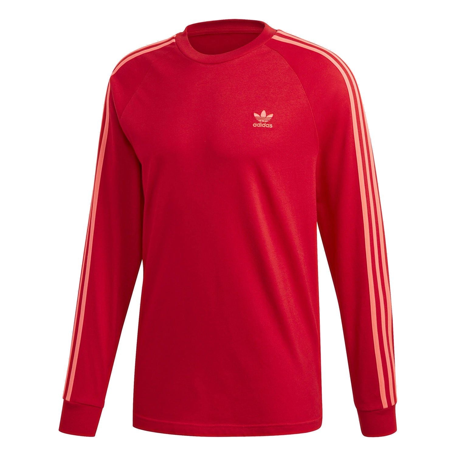 adidas Originals 3-Stripes Long Sleeved T Shirt - Red - ViaductClothing -  -  