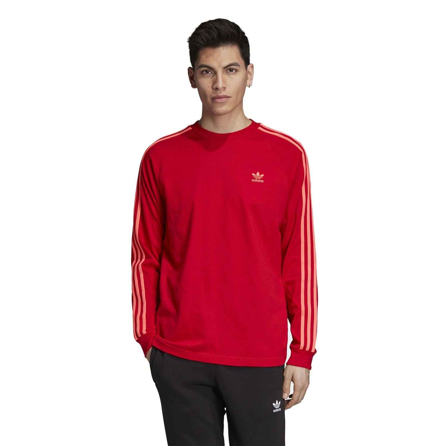 adidas Originals 3-Stripes Long Sleeved T Shirt - Red - ViaductClothing -  -  