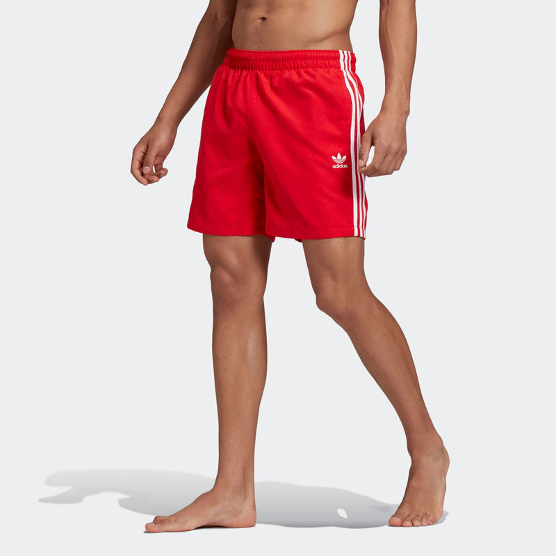 adidas Originals 3 Stripe Swim Shorts - Red - ViaductClothing -  -  
