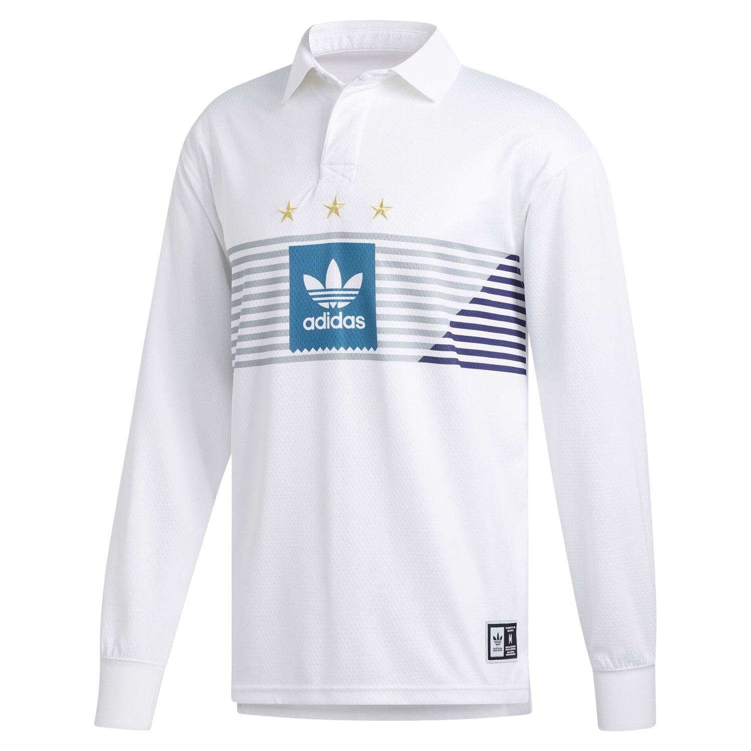 adidas Originals Elevated Long Sleeved Polo Shirt - White - ViaductClothing -  -  