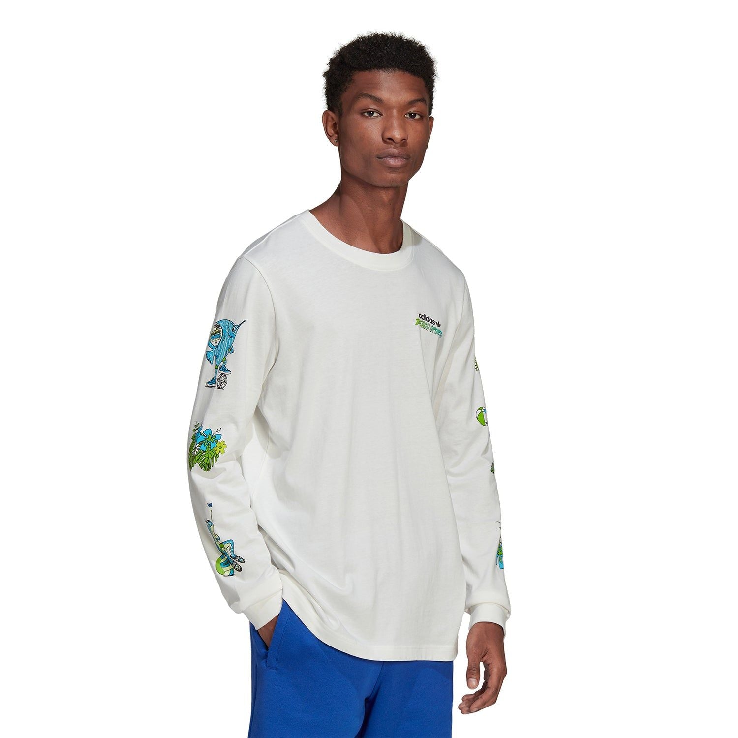 adidas Originals Graphic Stoked Fish Long Sleeve T-Shirt - White - ViaductClothing -  -  