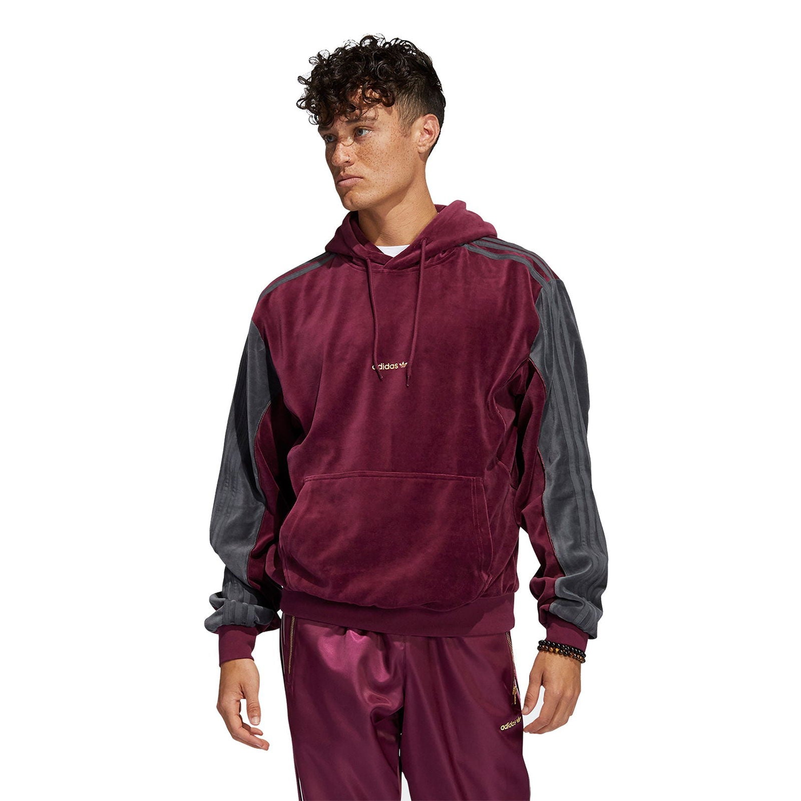 adidas Originals SPRT Velour Hoodie - Burgundy - ViaductClothing -  -  