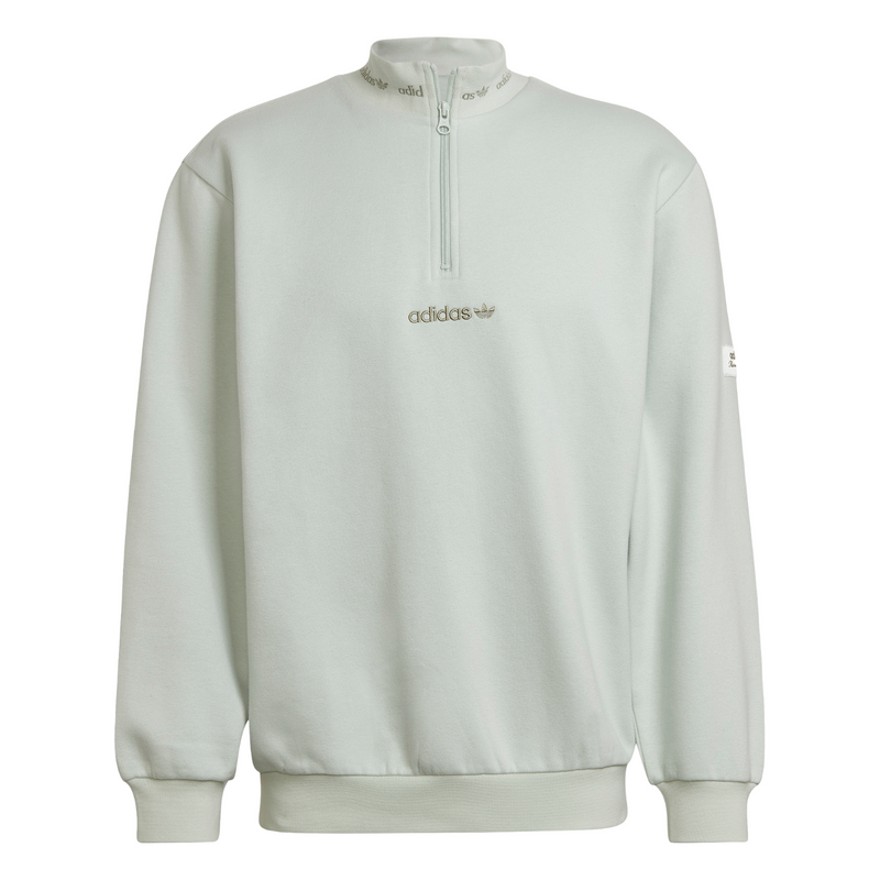 adidas Originals Trefoil Linear Quarter Zip Sweatshirt Linen Green ViaductClothing