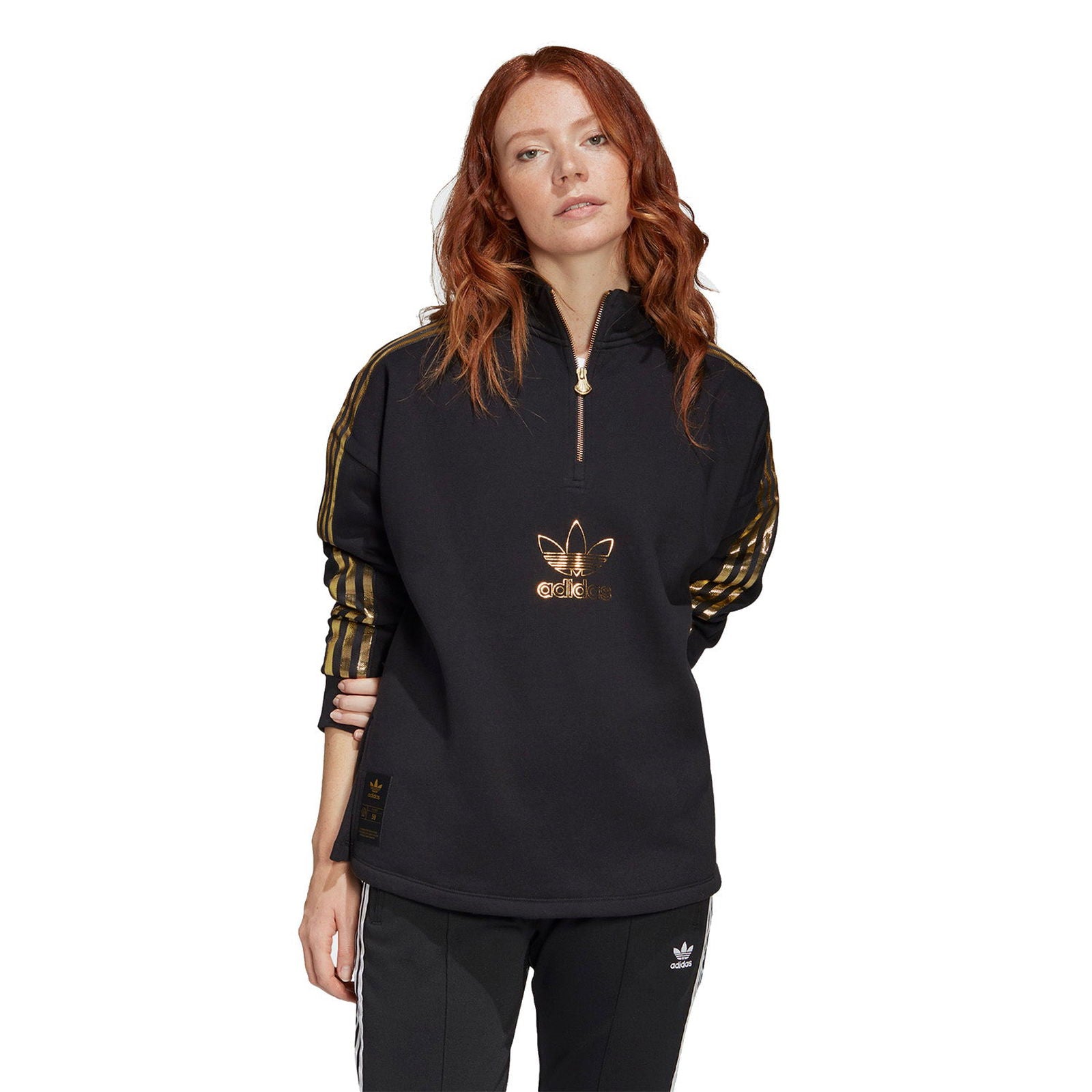 adidas Originals Women's 24K Quarter-Zip Sweatshirt - Black & Gold - ViaductClothing -  -  