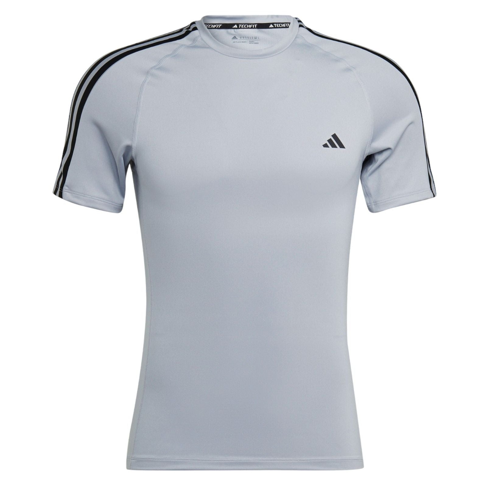 adidas Techfit 3 Stripes Short Sleeve Workout T-shirt - Halo Silver S21 - ViaductClothing -  -  