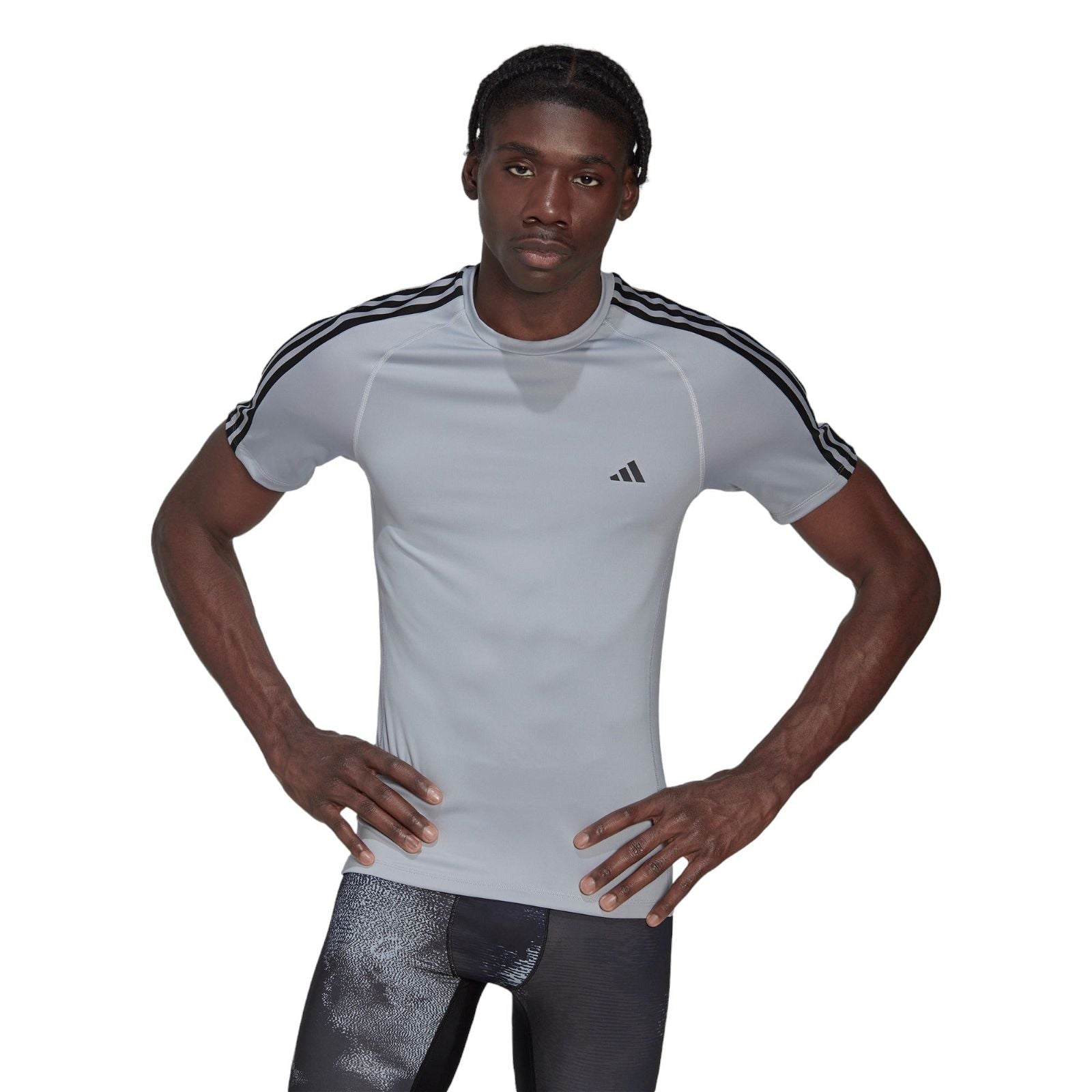 adidas Techfit 3 Stripes Short Sleeve Workout T-shirt - Halo Silver S21 - ViaductClothing -  -  