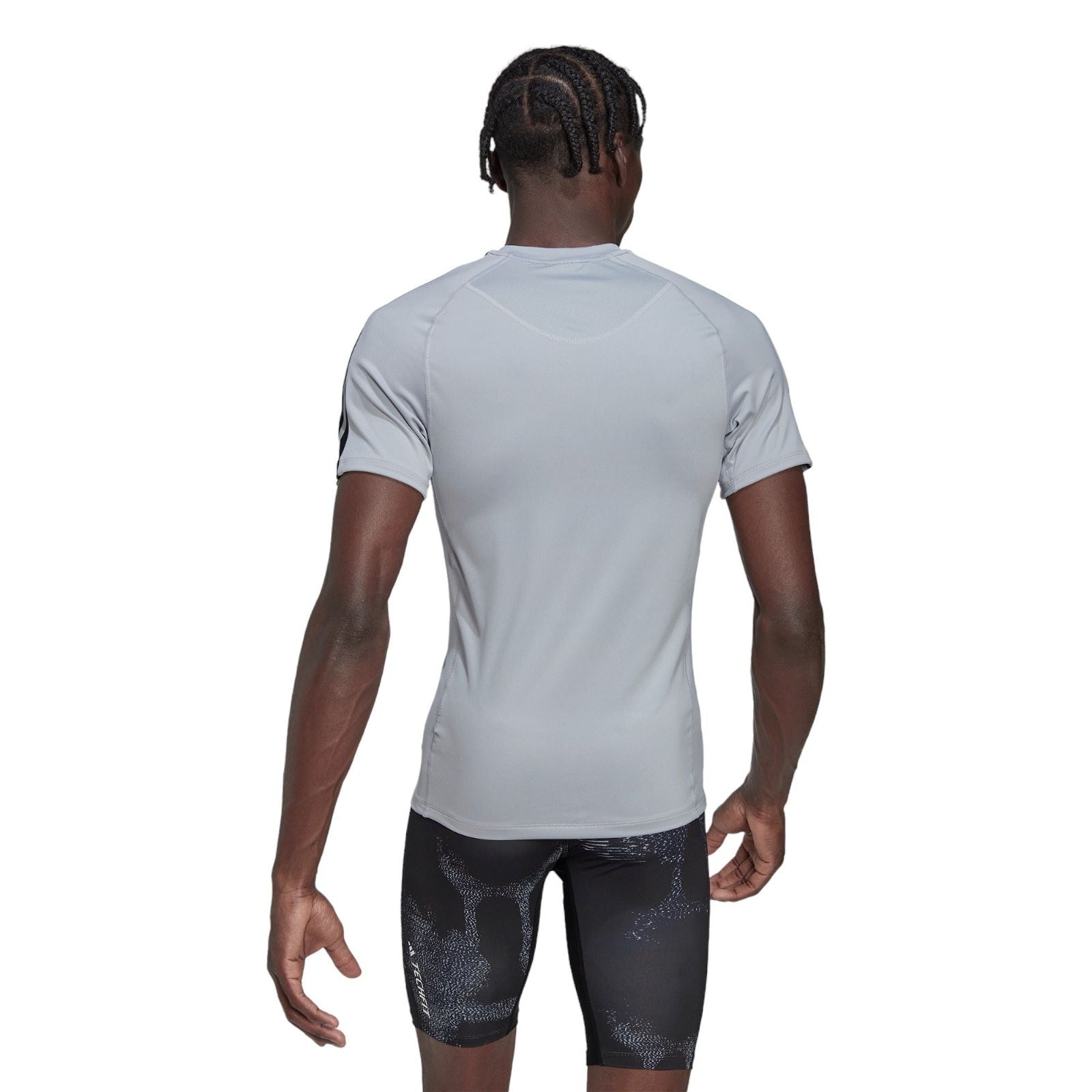 adidas Techfit 3 Stripes Short Sleeve Workout T-shirt - Halo Silver S21 - ViaductClothing -  -  