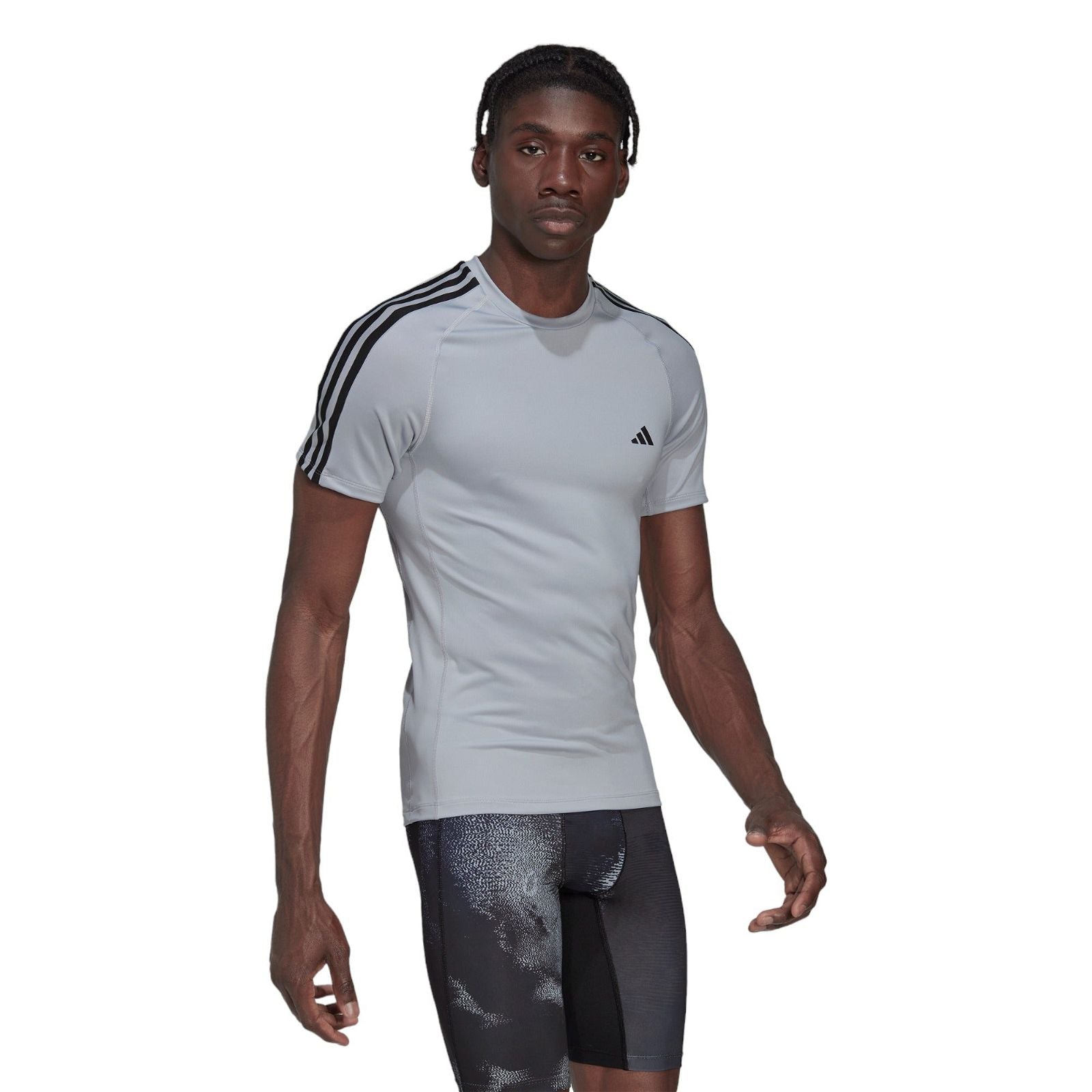 adidas Techfit 3 Stripes Short Sleeve Workout T-shirt - Halo Silver S21 - ViaductClothing -  -  