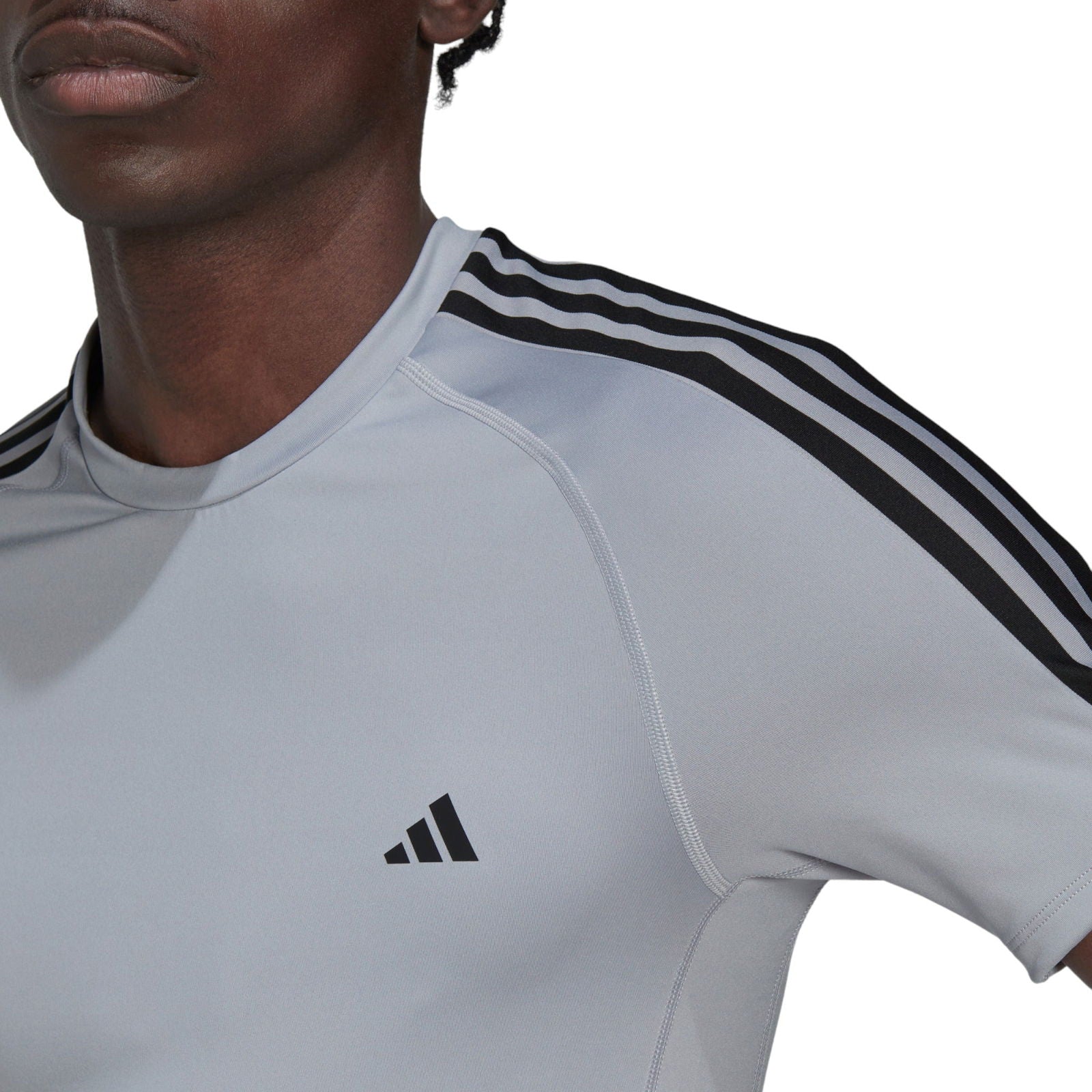 adidas Techfit 3 Stripes Short Sleeve Workout T-shirt - Halo Silver S21 - ViaductClothing -  -  