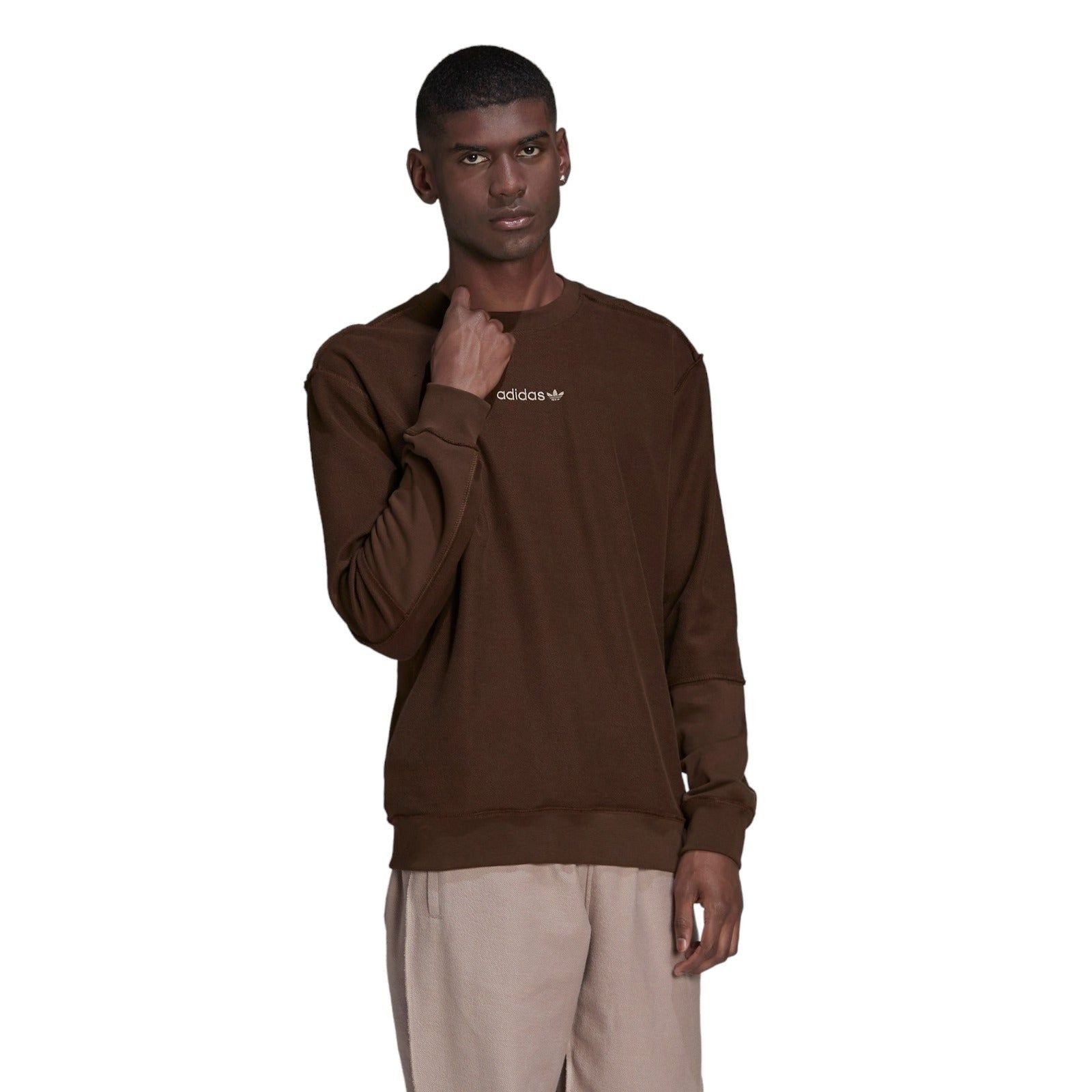 adidas Tonal Textures French Terry Reverse Sweatshirt - Brown - ViaductClothing -  -  