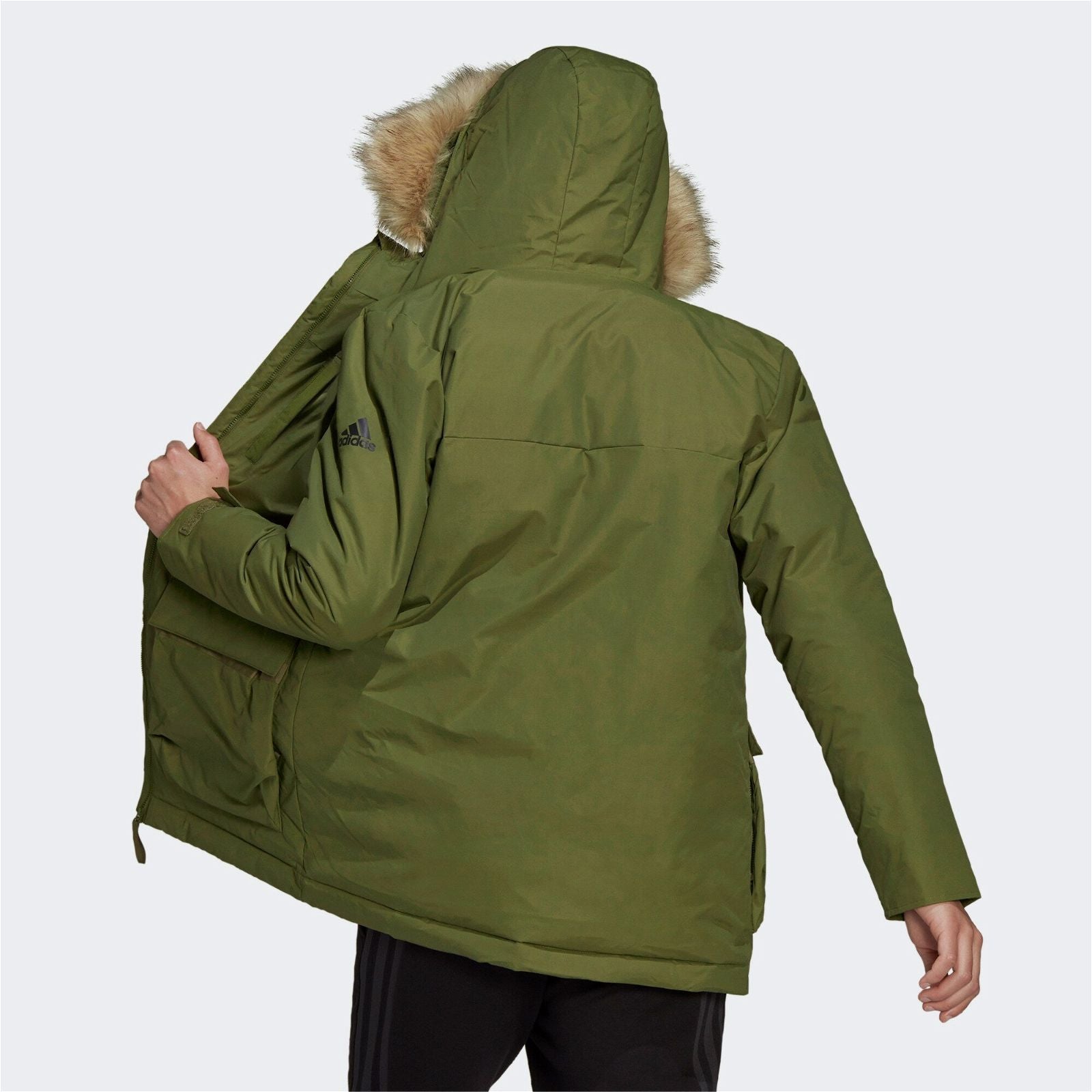 adidas Utilitas Hooded Parka Coat - Focus Olive Green - ViaductClothing -  -  