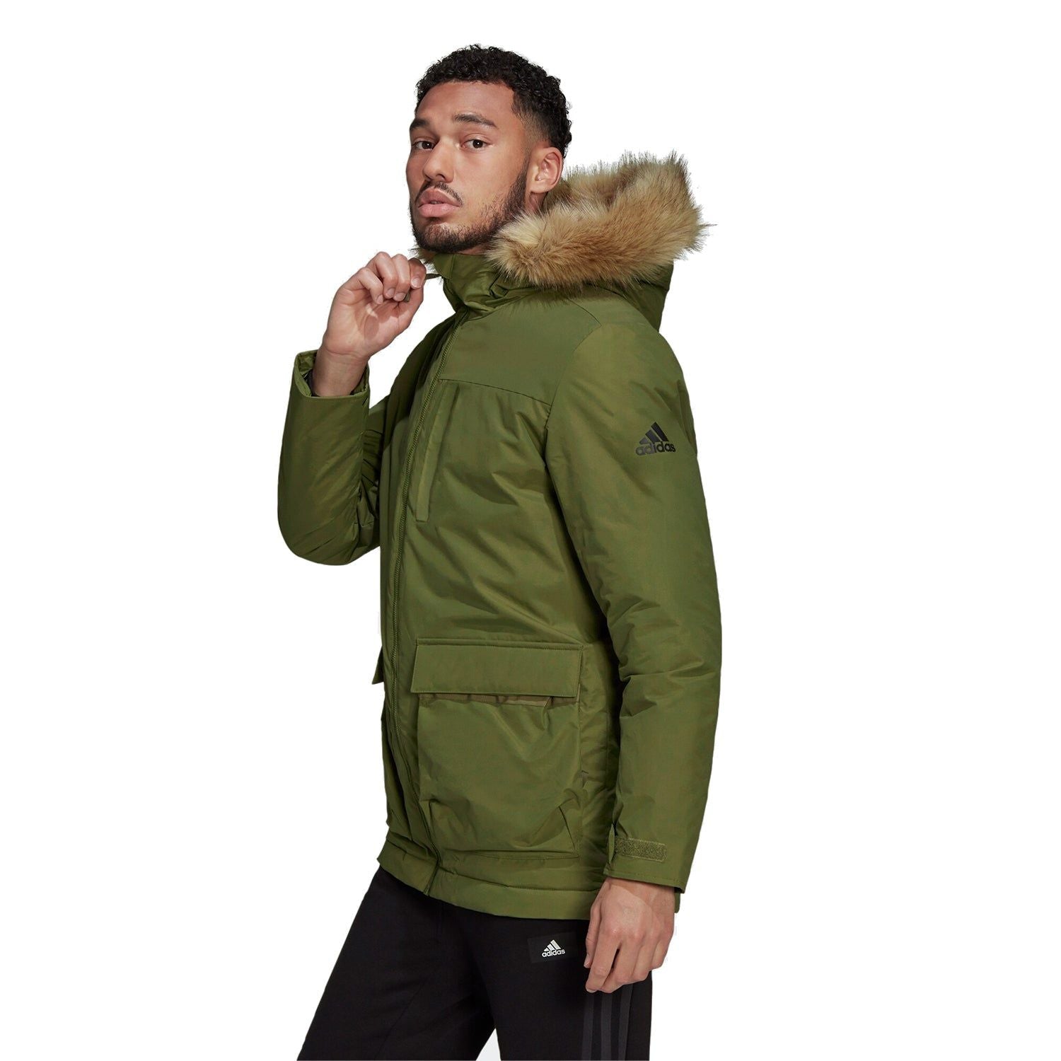 adidas Utilitas Hooded Parka Coat - Focus Olive Green - ViaductClothing -  -  