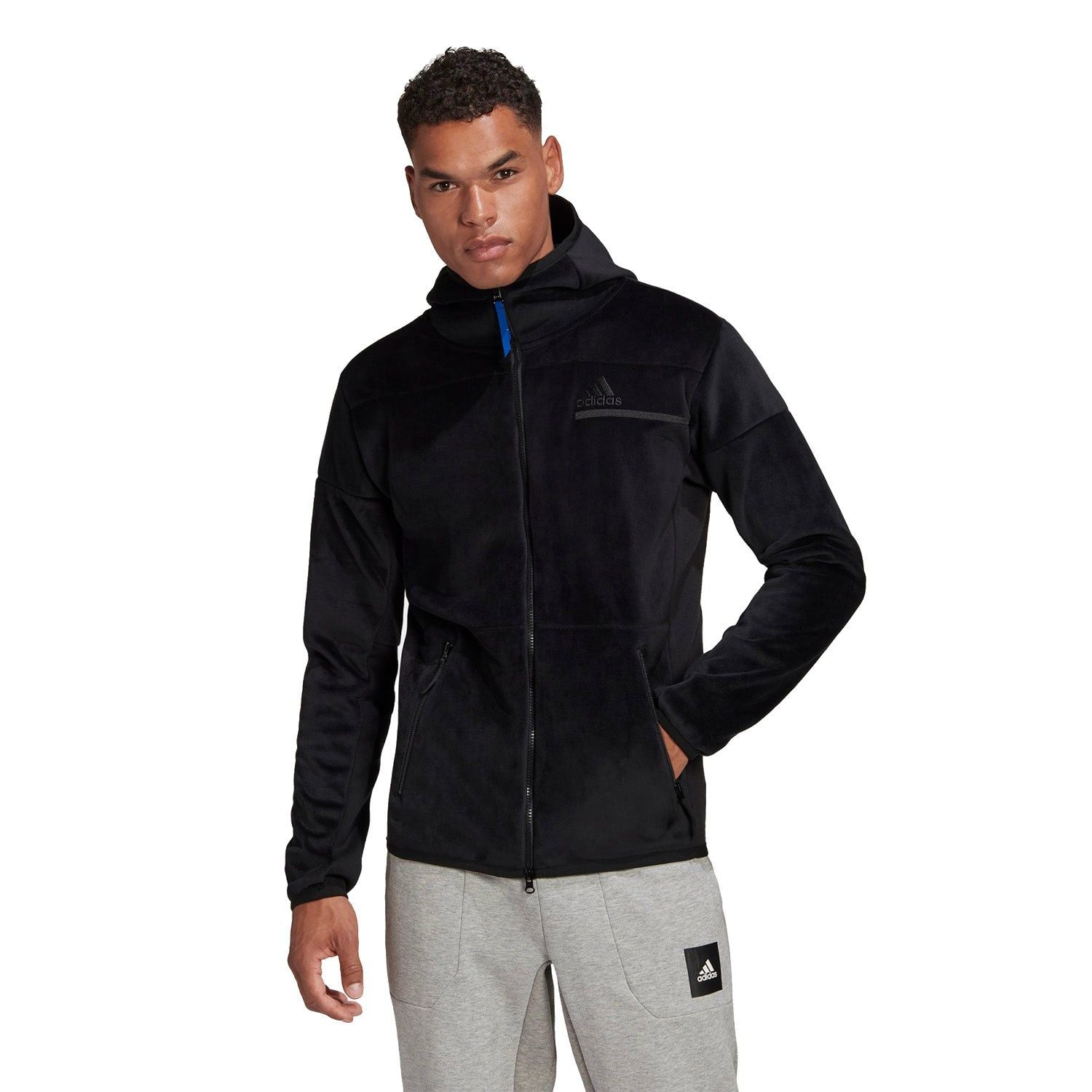 adidas ZNE Full-Zip Velour Hoodie - Black - ViaductClothing -  -  