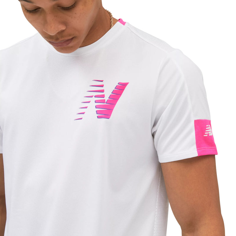 New Balance Printed Fast Flight Short Sleeve Jersey - White / Pink