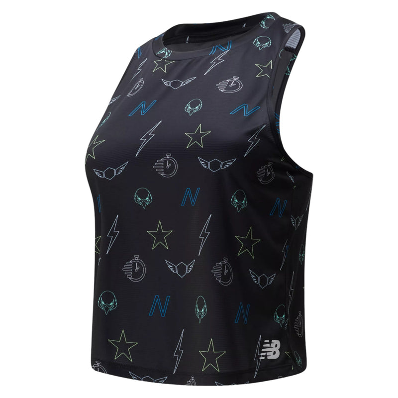 New Balance Womens Printed Fast Flight Crop Tank - Black