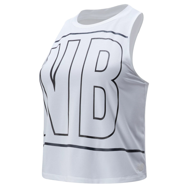 New Balance Womens Printed Velocity Crop Tank Top - White