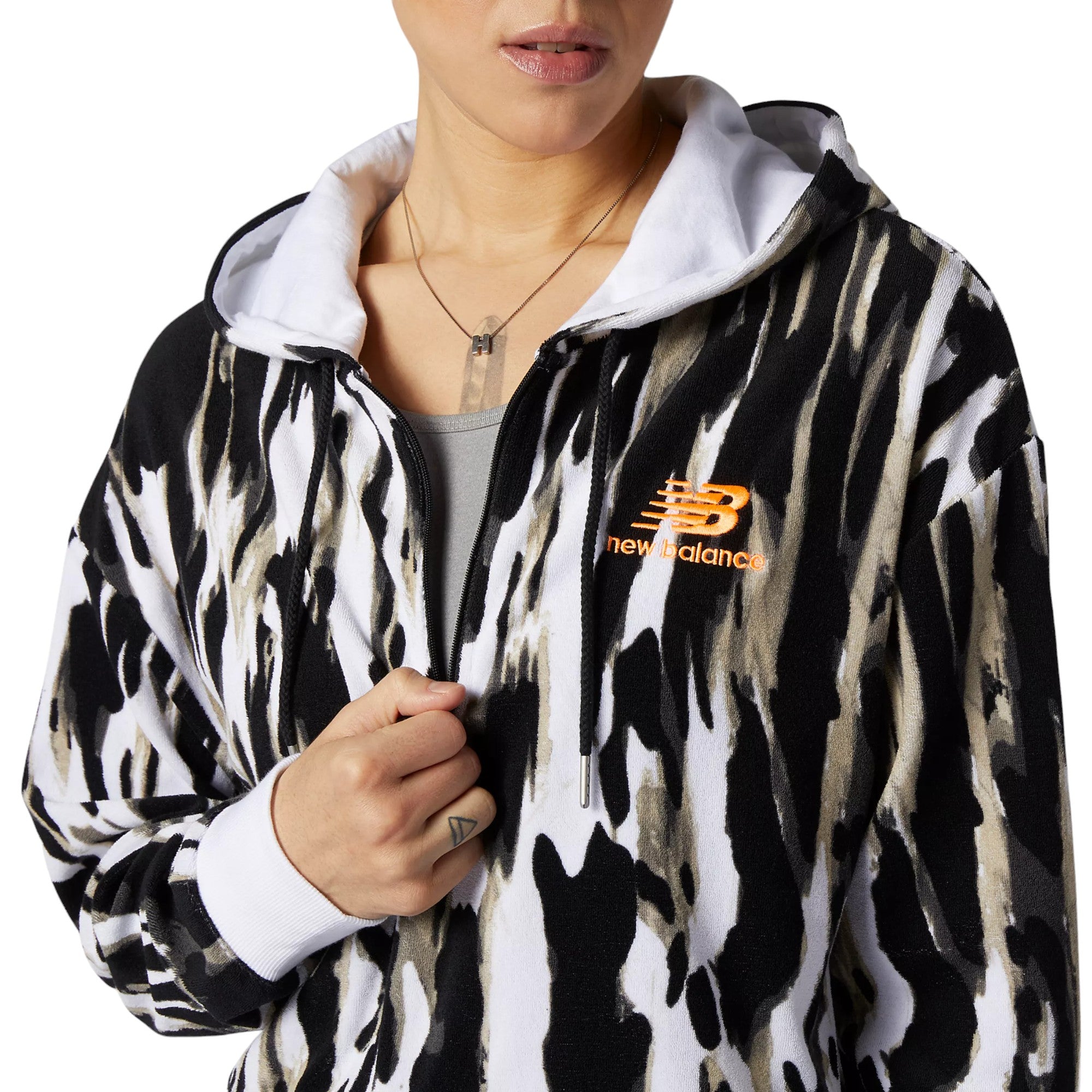New Balance Womens Terry Printed NB Athletics Collide Hoodie - Black