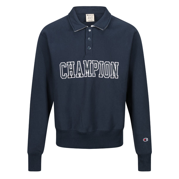 Champion Polo Neck Bookstore Spellout Logo Sweatshirt - Navy