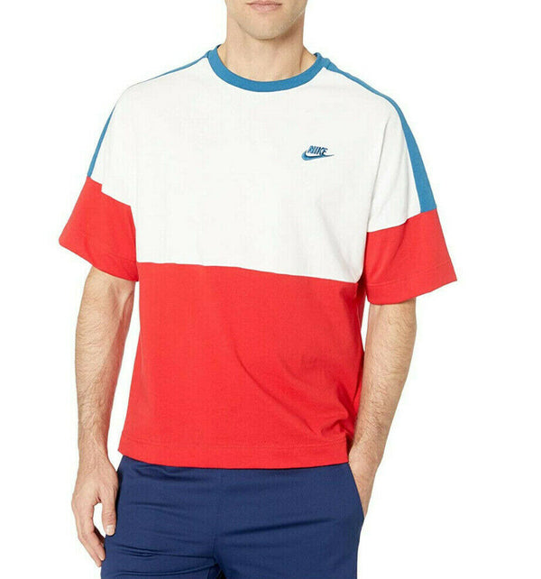 Nike NSW Short Sleeved Jersey Colour Block T Shirt - White/Red
