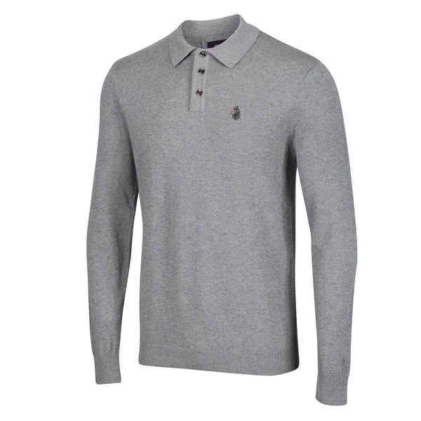 Luke 1977 Magnesium Knitted Long Sleeve Polo - Mid Marl Grey ZM450616 front